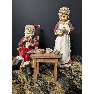Vintage Santa And Mrs Clause With Table Resin Figurines Christmas Decorations
